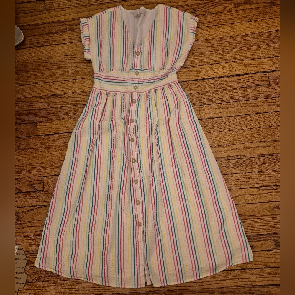 LOFT Multicolor Striped Button-Down Dress